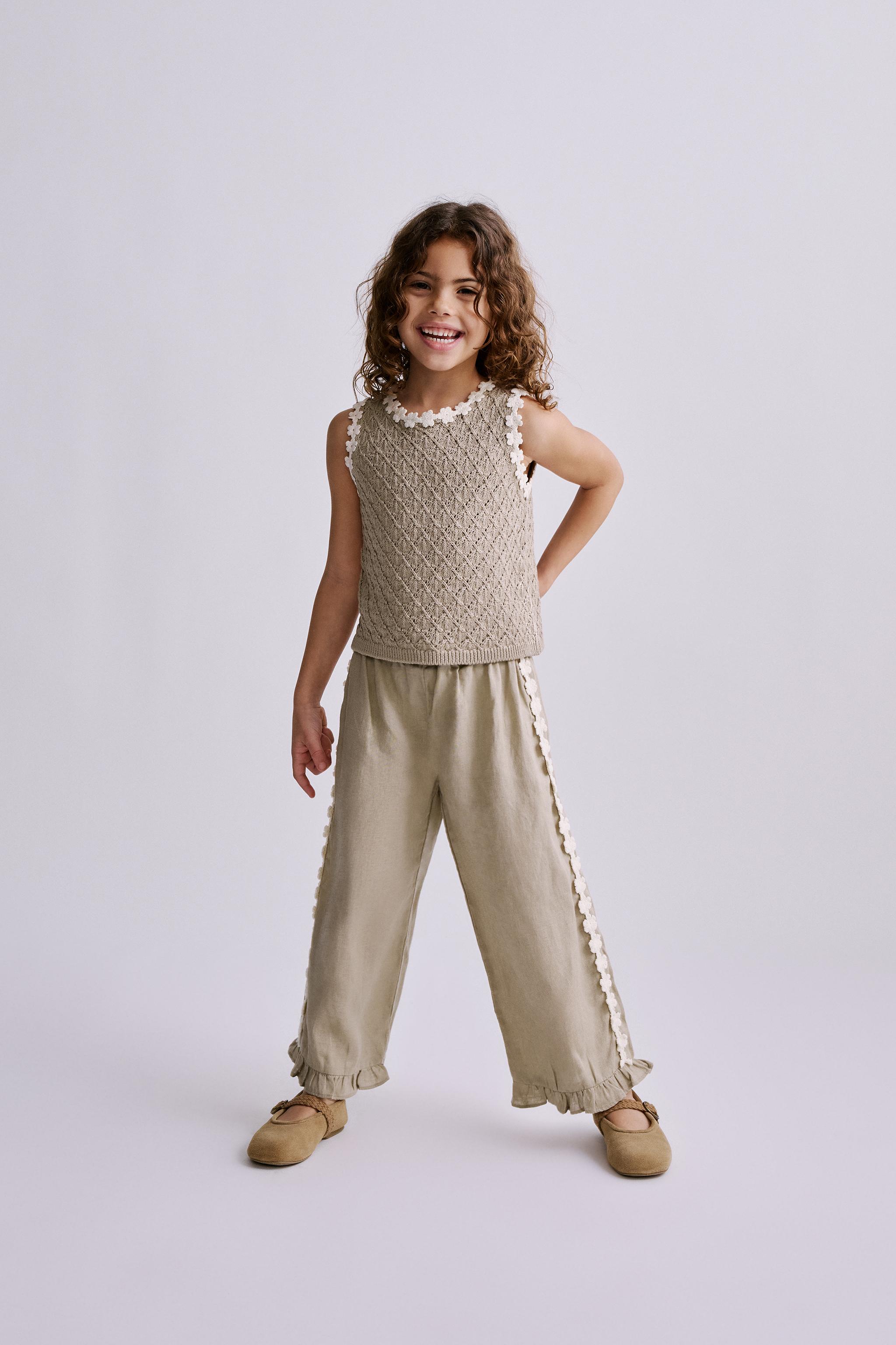 PANTALON 100% LIN FLEURS BRODÉES